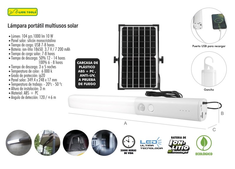 08288-2731 Lámpara portátil multiusos solar 10 W Marca Lion Tools (2731)