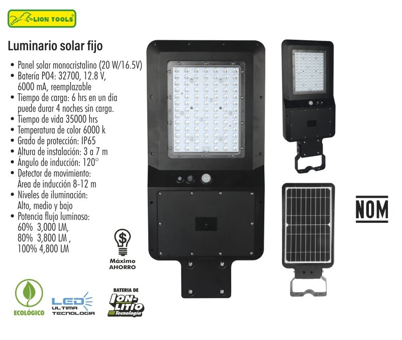 2812 Luminario solar fijo 40 W marca Lion Tools (2812)