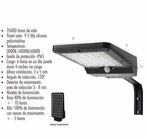 Luminario solar fijo 15 W Marca Lion Tools (2816)