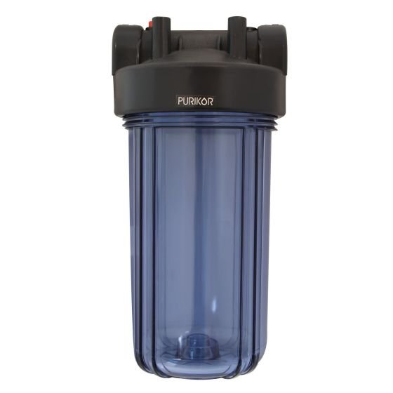 Portafiltro PURIKOR para cartuchos Transparente 12 gpm, 1" hembra, Diam. 4.5", altura 10", 15-80 psi (PKPFBT-10X1P)