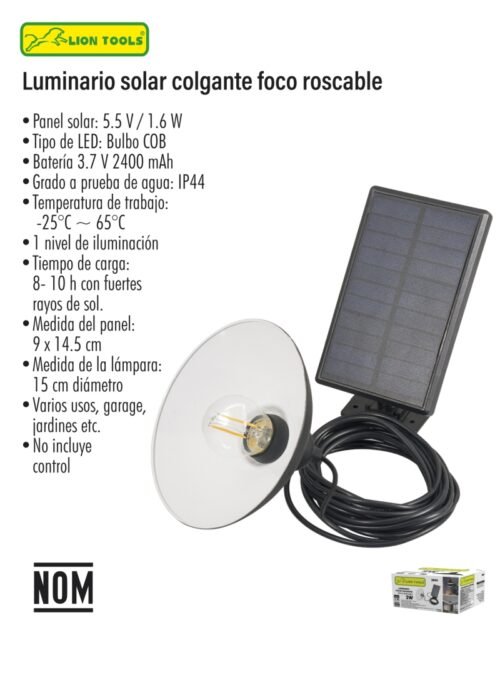 Luminario solar colgante foco roscable LION TOOLS(2844)