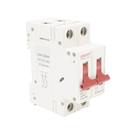 Protección Térmica/ Interruptor 2P, 20 A, Corriente Directa 800 Vcc para Aplicación Fotovoltaica Montaje Riel DIN EPCOM(FPV632PC20)
