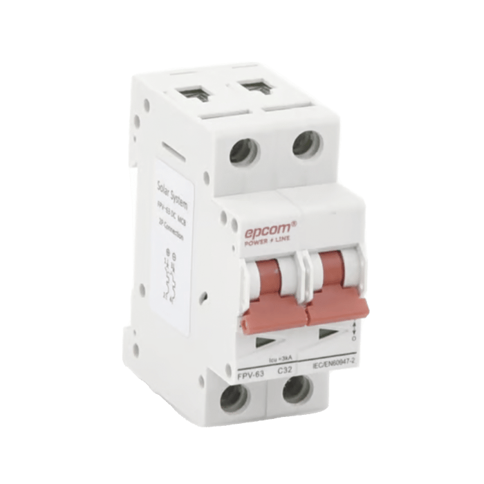 Protección Térmica/ Interruptor 2P, 32A, Corriente Directa 800 Vcc para Aplicación Fotovoltaica Montaje Riel DIN EPCOM(FPV632PC32)