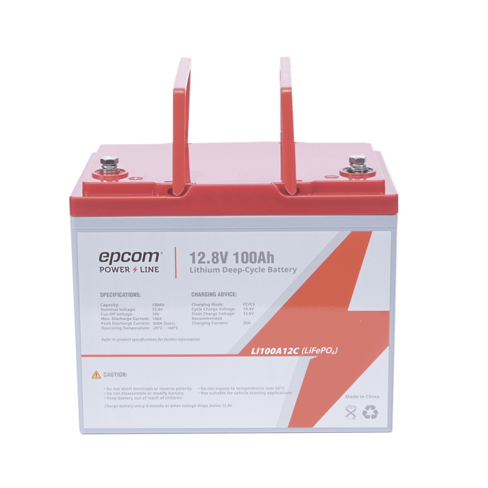Batería de Litio Ciclo Profundo, 12.8 Vcc 100Ah (LiFePO4 de Celdas Cilíndricas Máximo 100 A de Descarga (LI100A12CV) EPCOM POWERLINE