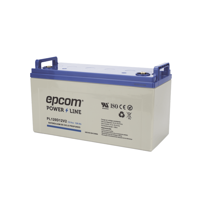 Batería 12 Vcc / 120 Ah / UL / Tecnología AGM-VRLA / CICLO PROFUNDO/ Terminales T4 (PL120D12V2)EPCOM POWERLINE